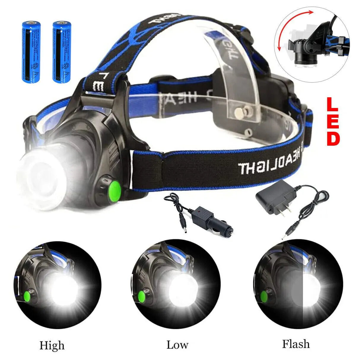 LED Head Torch Headlight Camping Headlamp Rechargeable Waterproof Fishing Light - Image 8