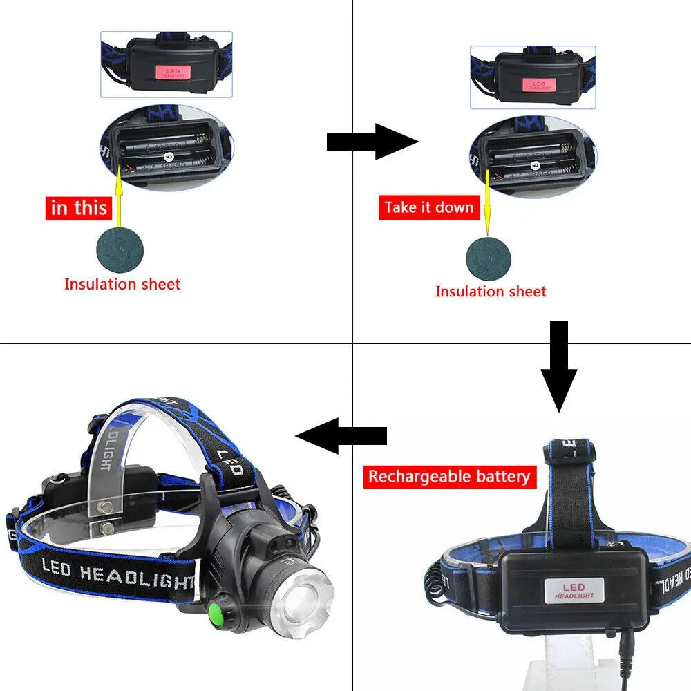 LED Head Torch Headlight Camping Headlamp Rechargeable Waterproof Fishing Light - Image 9