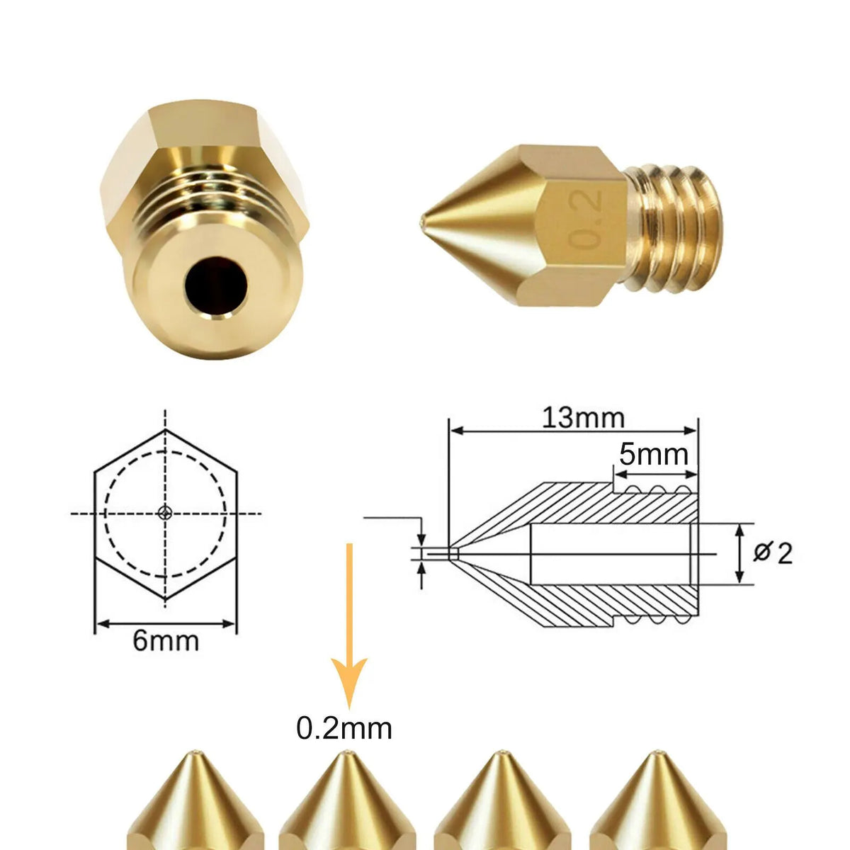 3D Printer 0.4mm Nozzle Throat & 0.4mm Extruder Brass Nozzle Printer Head Set - Image 6