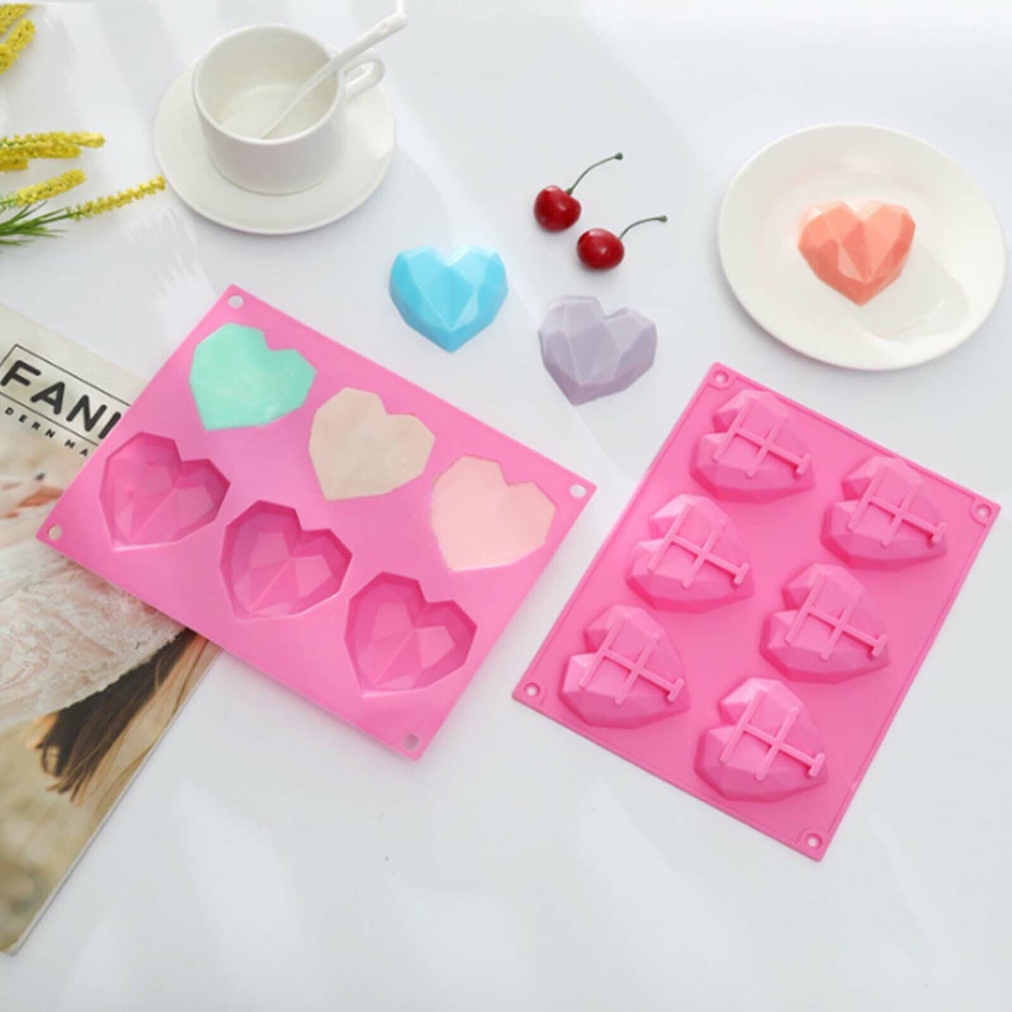 2PCS DIY 3D Fondant Mold Silicone Heart Shape Candy Cake Chocolate Mould Sugar Craft - Image 4