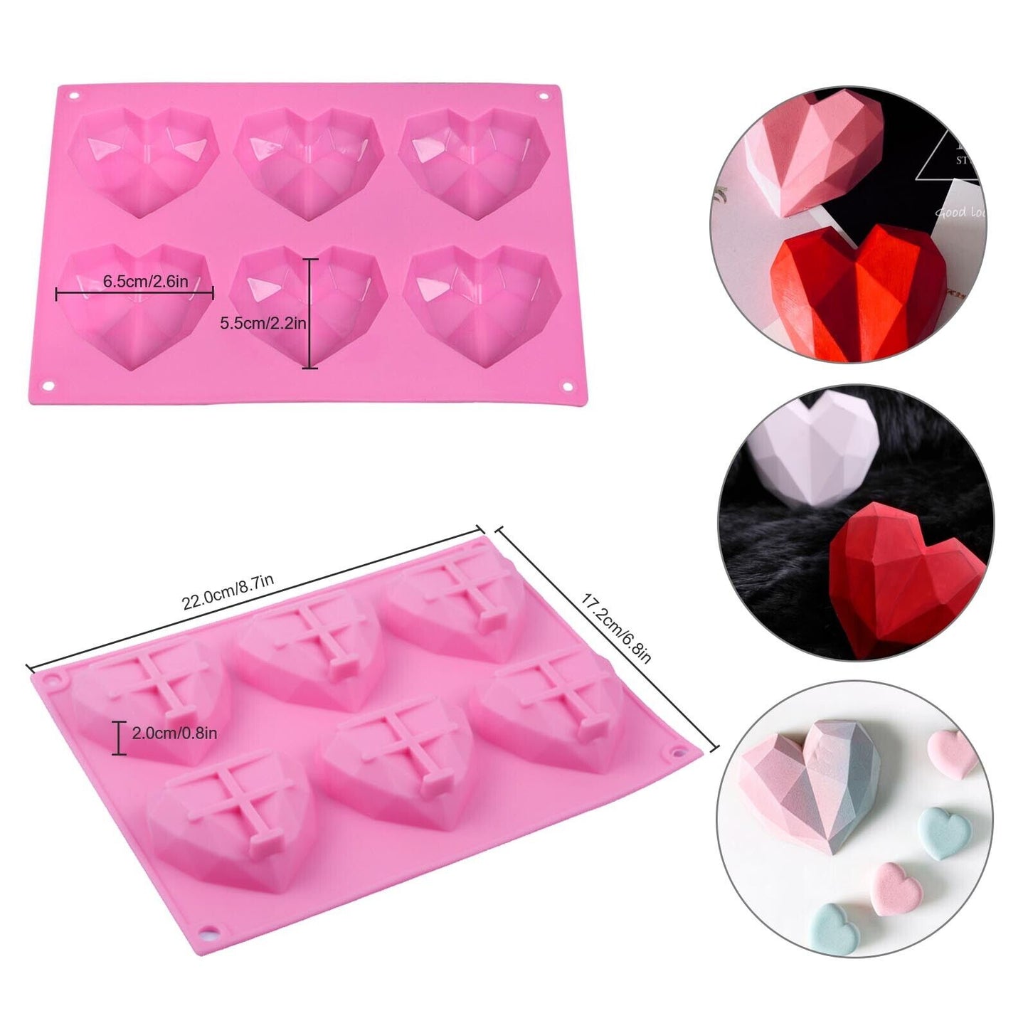 2PCS DIY 3D Fondant Mold Silicone Heart Shape Candy Cake Chocolate Mould Sugar Craft - Image 9