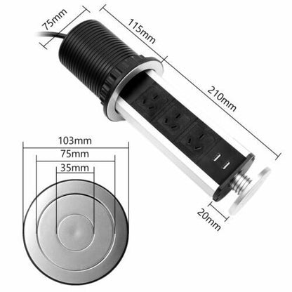 Pop Up Power Point 3 Socket Plug + 2 USB Table Home Kitchen Desk Outlet - Image 2