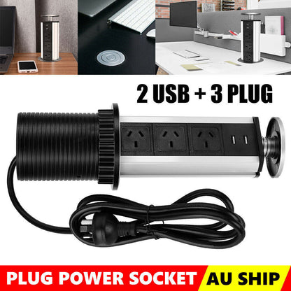 Pop Up Power Point 3 Socket Plug + 2 USB Table Home Kitchen Desk Outlet - Image 3