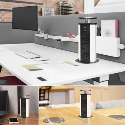 Pop Up Power Point 3 Socket Plug + 2 USB Table Home Kitchen Desk Outlet - Image 8