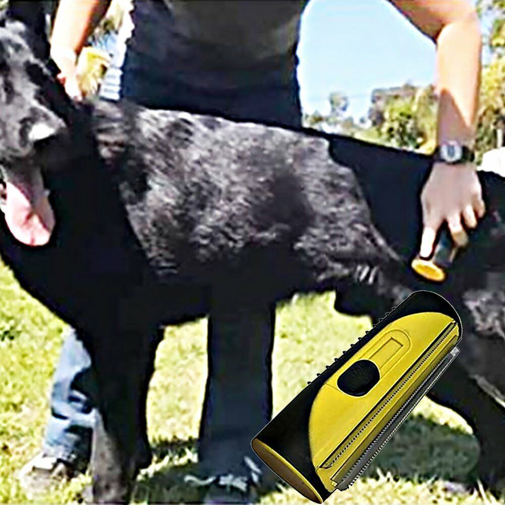 Pet Dog Cat Hair Fur Deshedding Shedding Trimmer Grooming Roll Comb Brush yellow - Image 3
