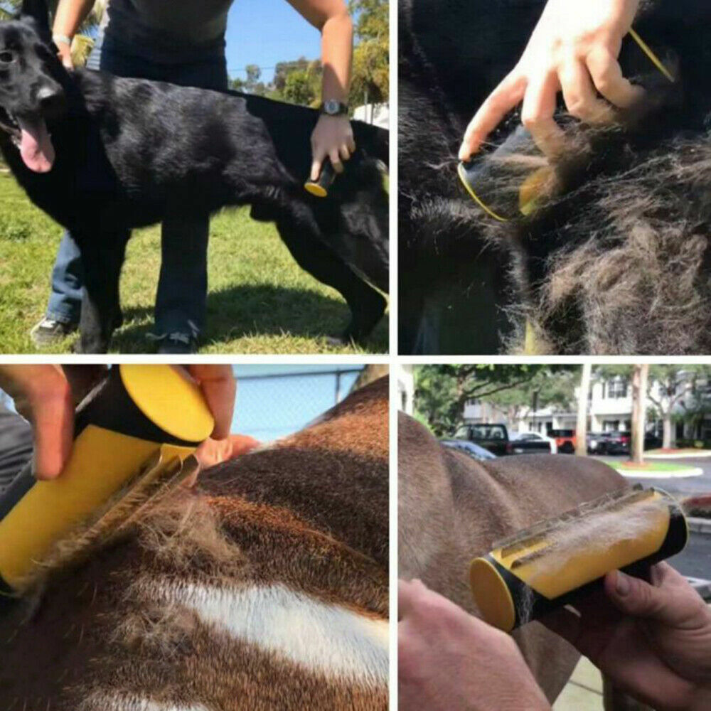 Pet Dog Cat Hair Fur Deshedding Shedding Trimmer Grooming Roll Comb Brush yellow - Image 6