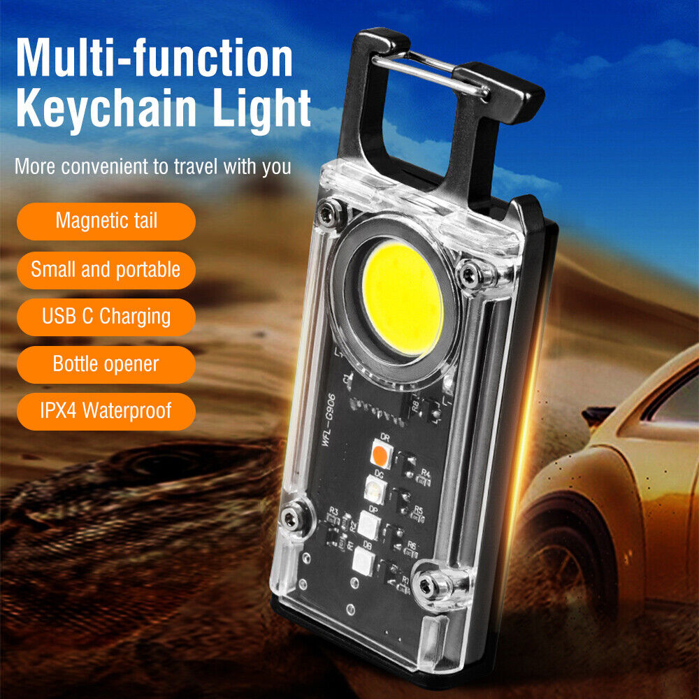Mini Flashlight Keychain USB Rechargeable Cob Waterproof Portable Led Work Light - Image 2