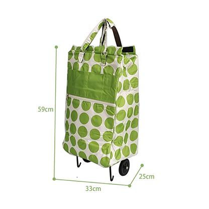 Shopping Trolley Cart Bag Foldable Wheels Carts Bags Market Luggage Basket green circle - Image 3