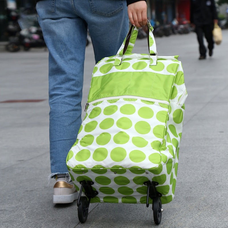 Shopping Trolley Cart Bag Foldable Wheels Carts Bags Market Luggage Basket green circle - Image 4