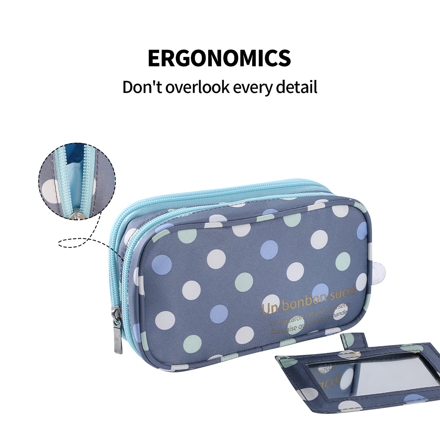 2 Layer Makeup Bag w/ Mirror Travel Cosmetic Bag Organizer Brush Slots Portable - Image 3