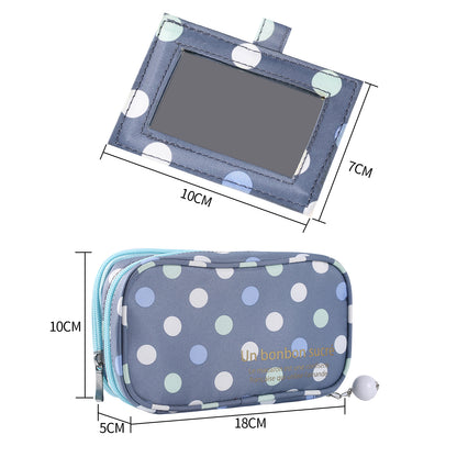 2 Layer Makeup Bag w/ Mirror Travel Cosmetic Bag Organizer Brush Slots Portable - Image 5