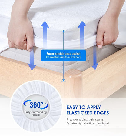 100% Terry Cotton Fitted Mattress Protector Waterproof King - Image 8