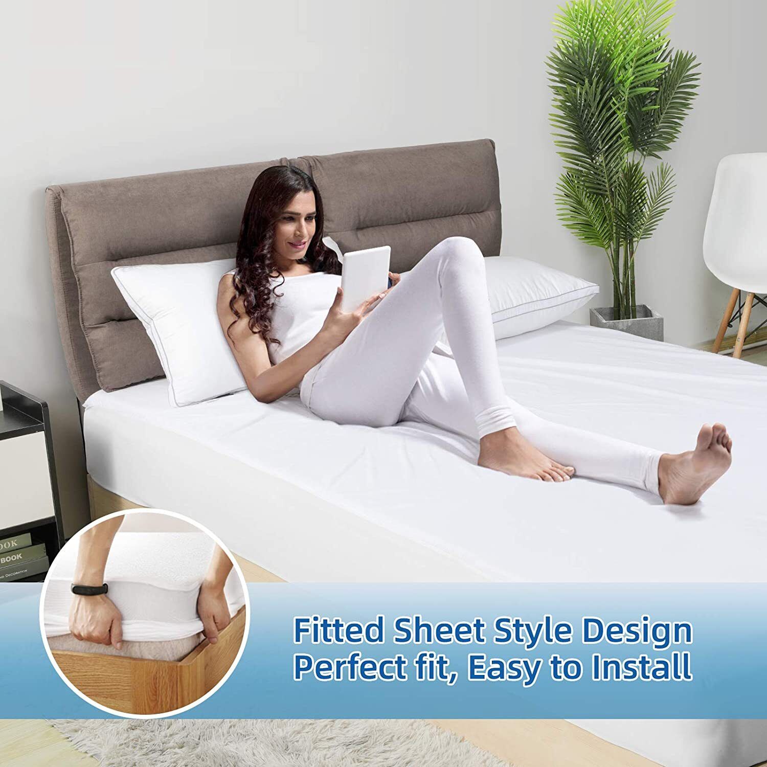 100% Terry Cotton Fitted Mattress Protector Waterproof Queen - Image 6