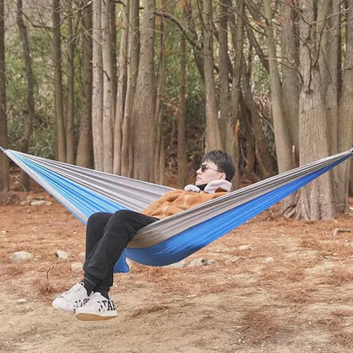Outdoor Camping Hammock  Lightweight 260x140cm Portable Travel Lightblue - Image 4