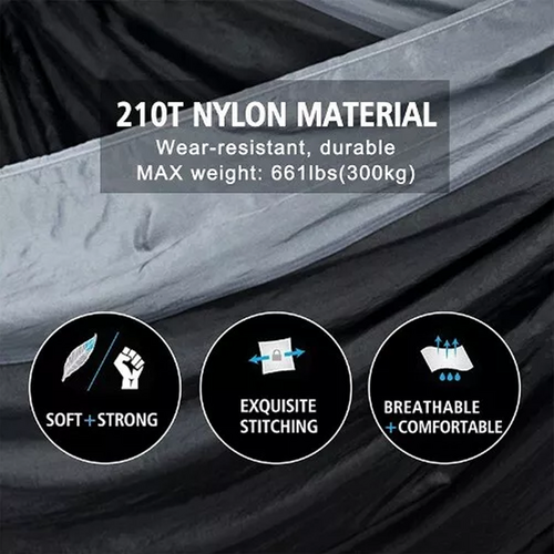 Outdoor Camping Hammock  Lightweight 260x140cm Portable Travel Grey - Image 5