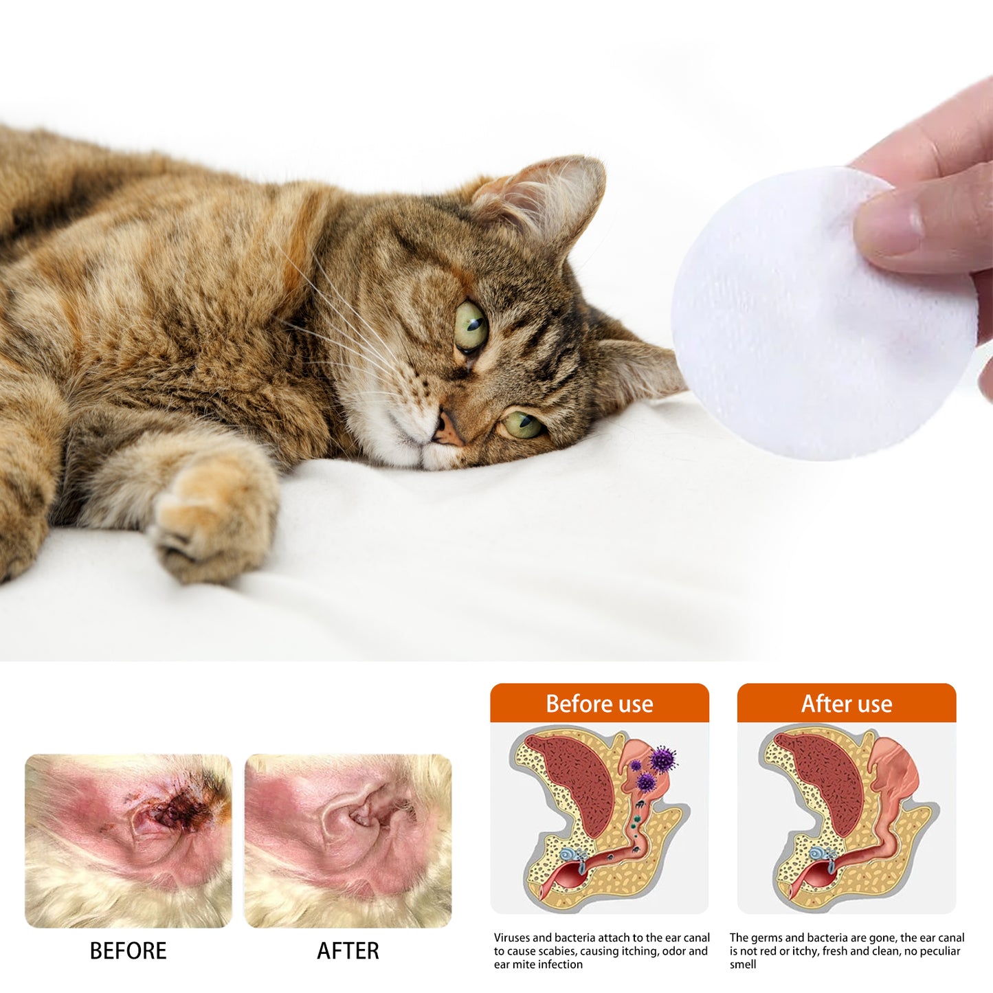 Yegbong Pet Ear Wipes, Pet Ear Cleaning Deodorizing Removing Mite And Earwax Cleaning Wipes - Image 8