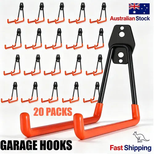 20-Pack Heavy Duty Garage Storage Hooks – Anti-Slip Steel Hangers for Tools, Ladder & Bikes
