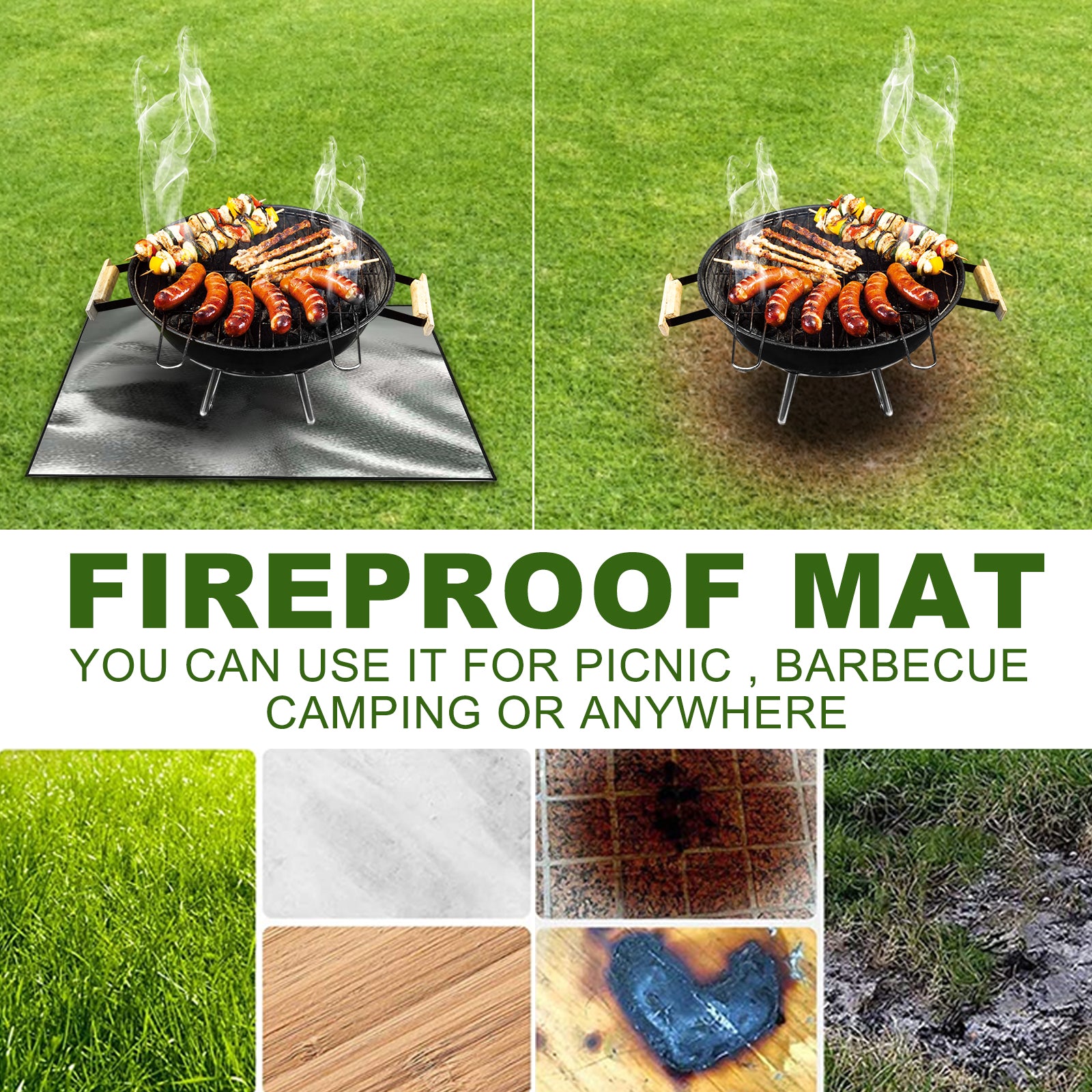 Yegbong Fireproof Mat, Outdoor Lawn Terrace Barbecue Fireproof Silver Rectangular Protective Mat - Image 2