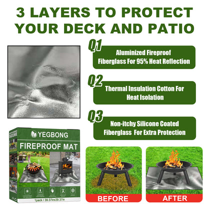 Yegbong Fireproof Mat, Outdoor Lawn Terrace Barbecue Fireproof Silver Rectangular Protective Mat - Image 3