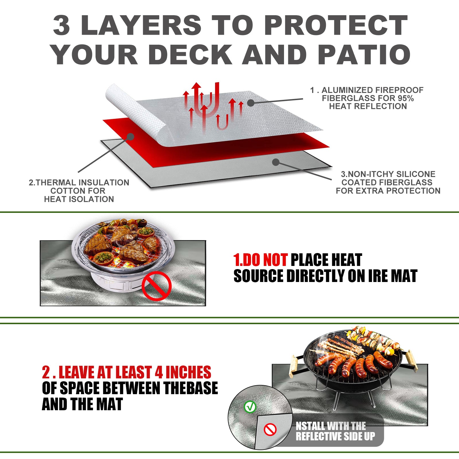 Yegbong Fireproof Mat, Outdoor Lawn Terrace Barbecue Fireproof Silver Rectangular Protective Mat - Image 5