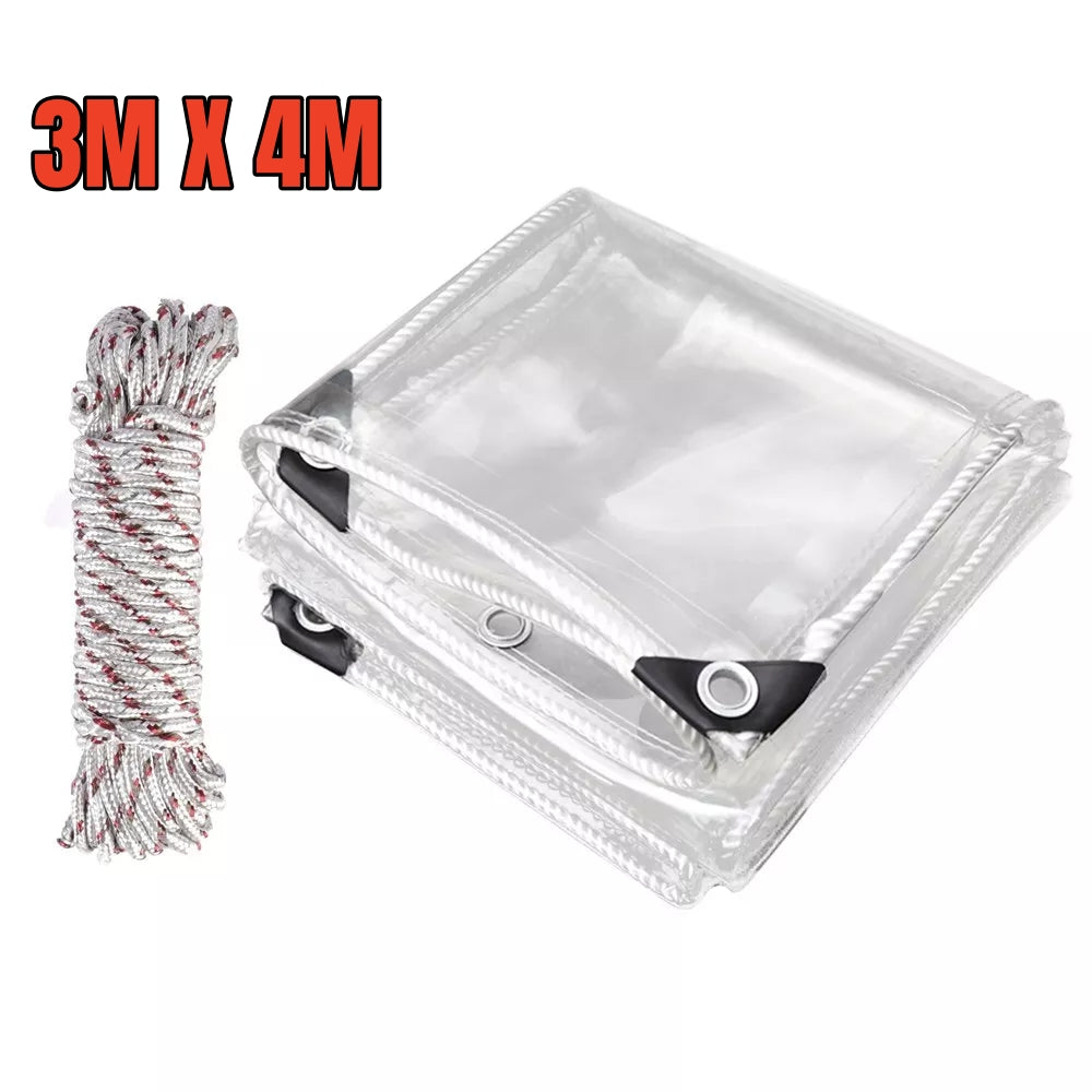 420GSM Heavy Duty Clear PVC Tarpaulin Cloth Transparent Tarps Grommets 3X4M - Image 2