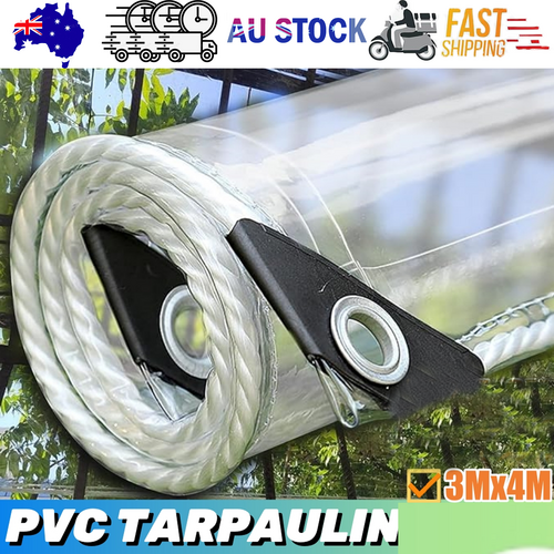 420GSM Heavy Duty Clear PVC Tarpaulin Cloth Transparent Tarps Grommets 3X4M - Image 5