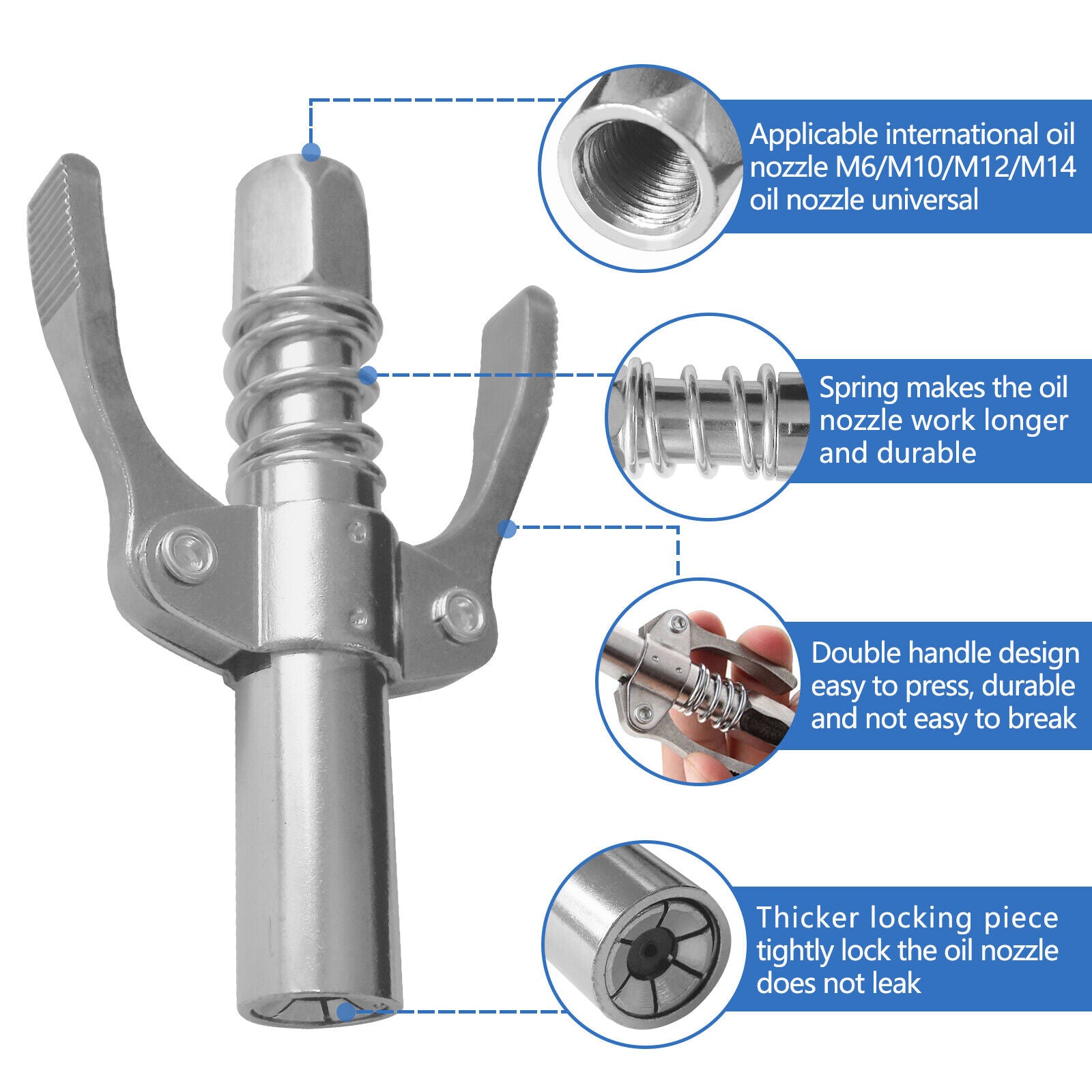 Grease Gun Coupler High Pressure Quick Release Lock Nozzles w/Hose For 1/8"NPT - Image 2