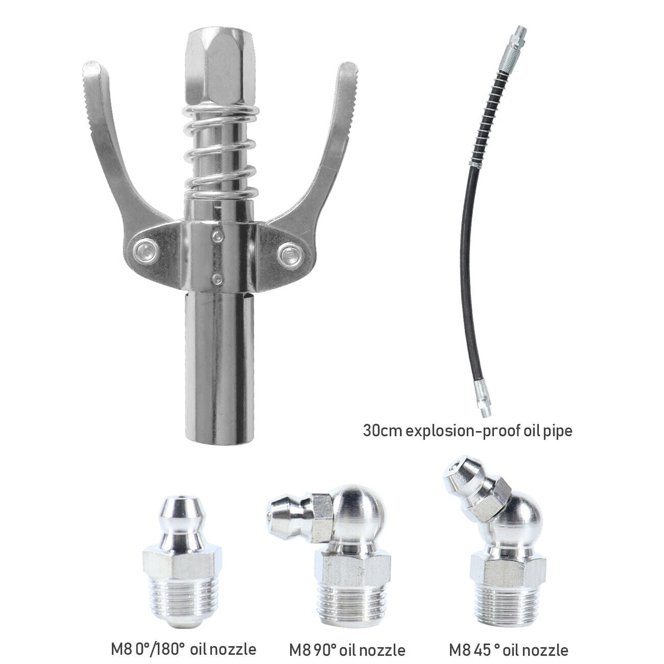 Grease Gun Coupler High Pressure Quick Release Lock Nozzles w/Hose For 1/8"NPT - Image 9
