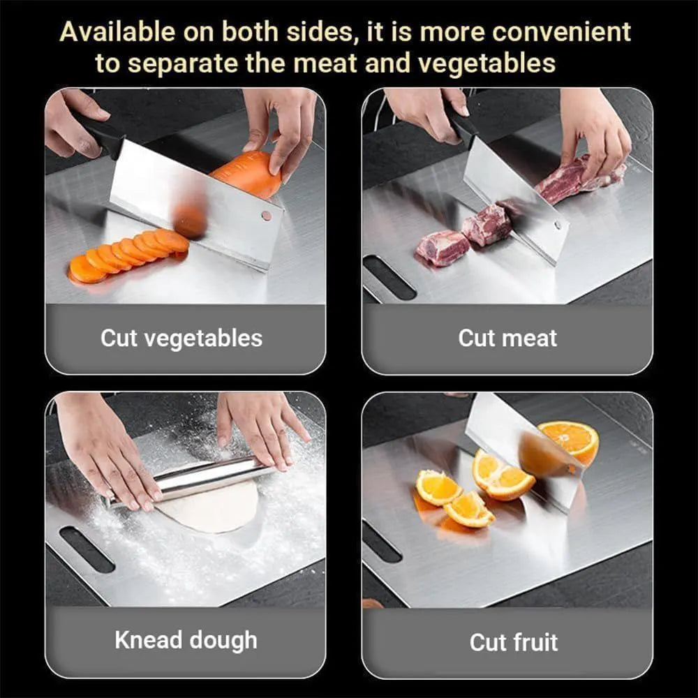 Cutting Board Double-Sided Stainless Steel Chopping Boards for Kitchen Camping 36x25cm - Image 3