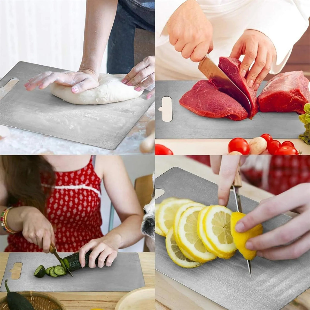 Cutting Board Double-Sided Stainless Steel Chopping Boards for Kitchen Camping 36x25cm - Image 4