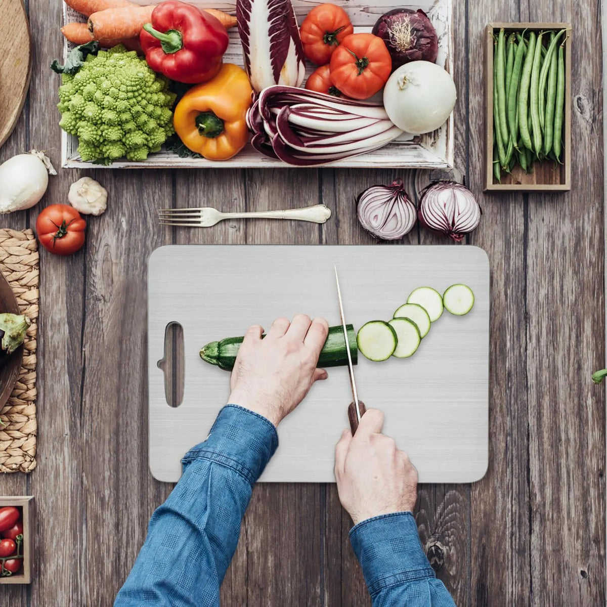 Cutting Board Double-Sided Stainless Steel Chopping Boards for Kitchen Camping 36x25cm - Image 6