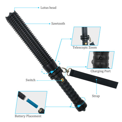 Baseball LED Flashlight Rechargeable Zoom Police Security Torch Baton Lamp Light - Image 5