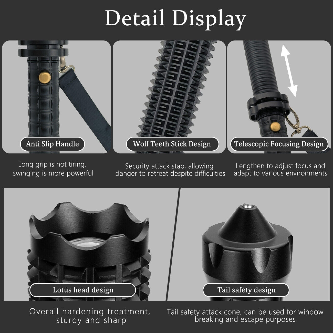 Baseball LED Flashlight Rechargeable Zoom Police Security Torch Baton Lamp Light - Image 8