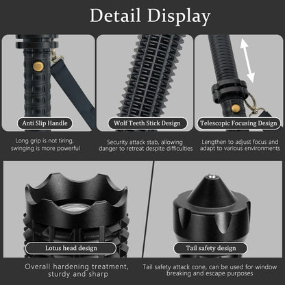 Baseball LED Flashlight Rechargeable Zoom Police Security Torch Baton Lamp Light - Image 8
