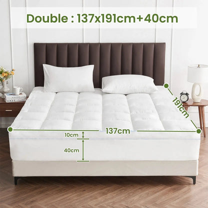 1500GSM Bamboo Mattress Topper Extra Thick 10CM Bed Topper Double: 137 x 191 + 40 cm