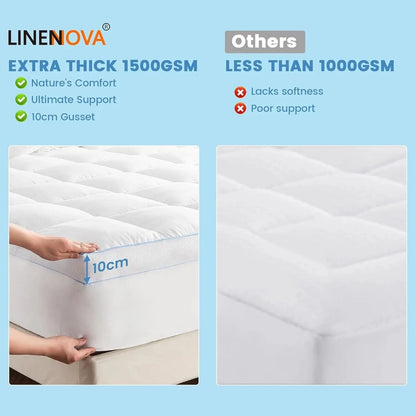 1500GSM Bamboo Mattress Topper Extra Thick 10CM Bed Topper Double: 137 x 191 + 40 cm - Image 5