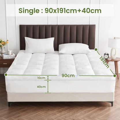 1500GSM Bamboo Mattress Topper Extra Thick 10CM Bed Topper Single: 90 x 191 + 40 cm