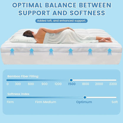 1500GSM Bamboo Mattress Topper Extra Thick 10CM Bed Topper Single: 90 x 191 + 40 cm - Image 2