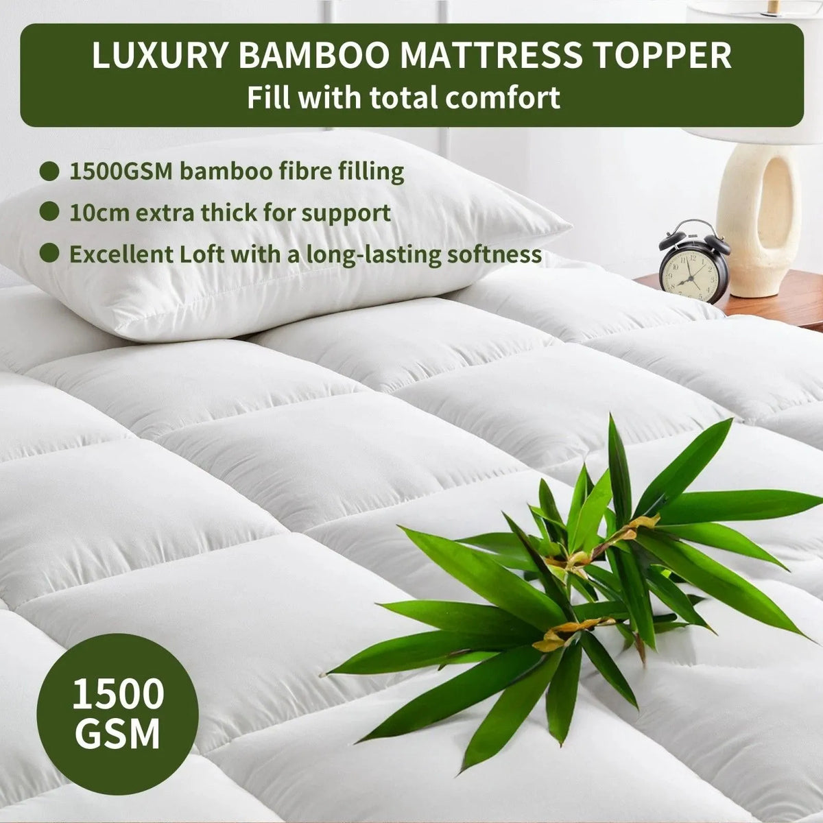 1500GSM Bamboo Mattress Topper Extra Thick 10CM Bed Topper Single: 90 x 191 + 40 cm - Image 6
