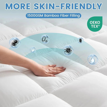 1500GSM Bamboo Mattress Topper Extra Thick 10CM Bed Topper Single: 90 x 191 + 40 cm - Image 8