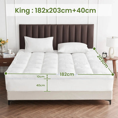 1500GSM Bamboo Mattress Topper Extra Thick 10CM Bed Topper King: 180 x 203 + 40 cm