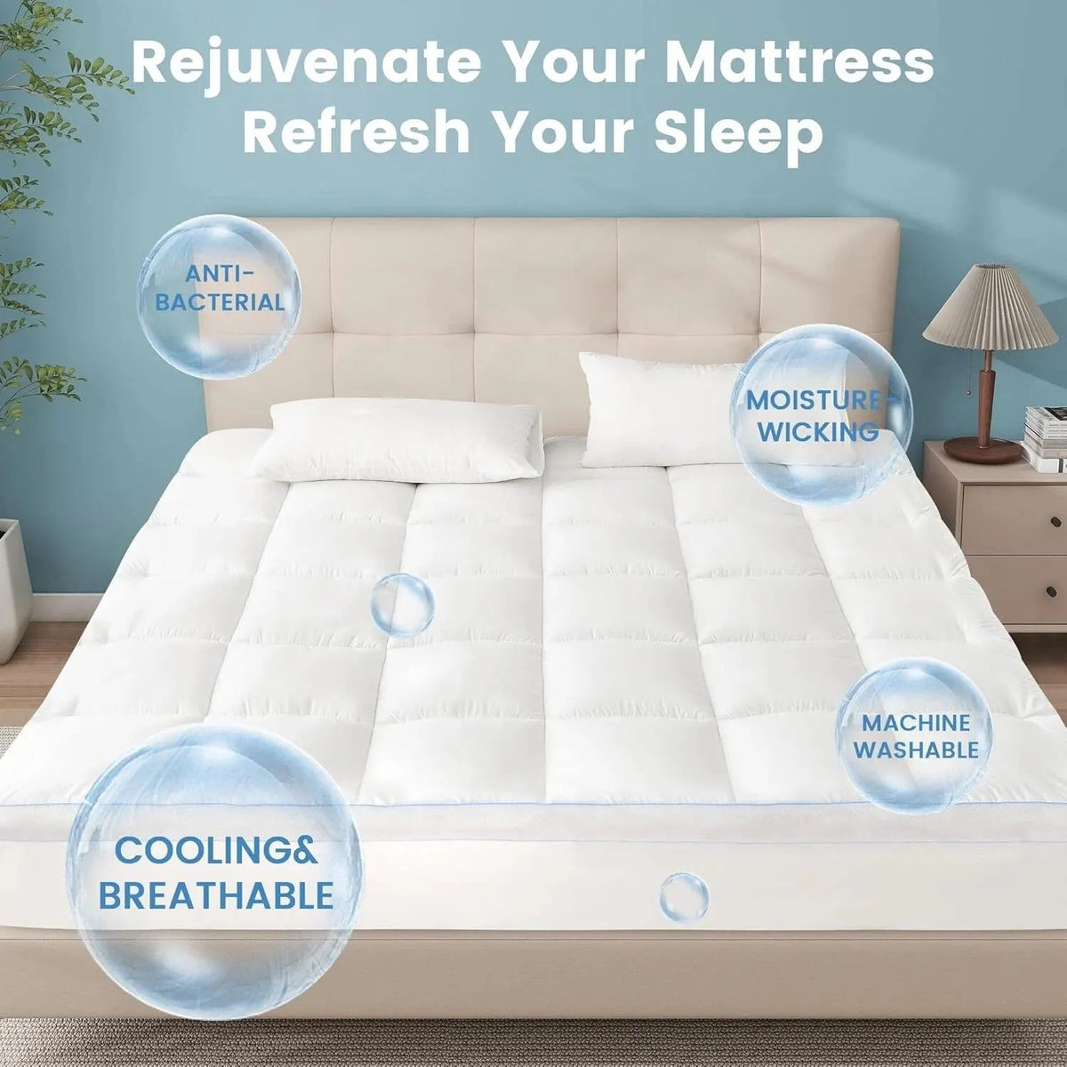 1500GSM Bamboo Mattress Topper Extra Thick 10CM Bed Topper King: 180 x 203 + 40 cm - Image 4