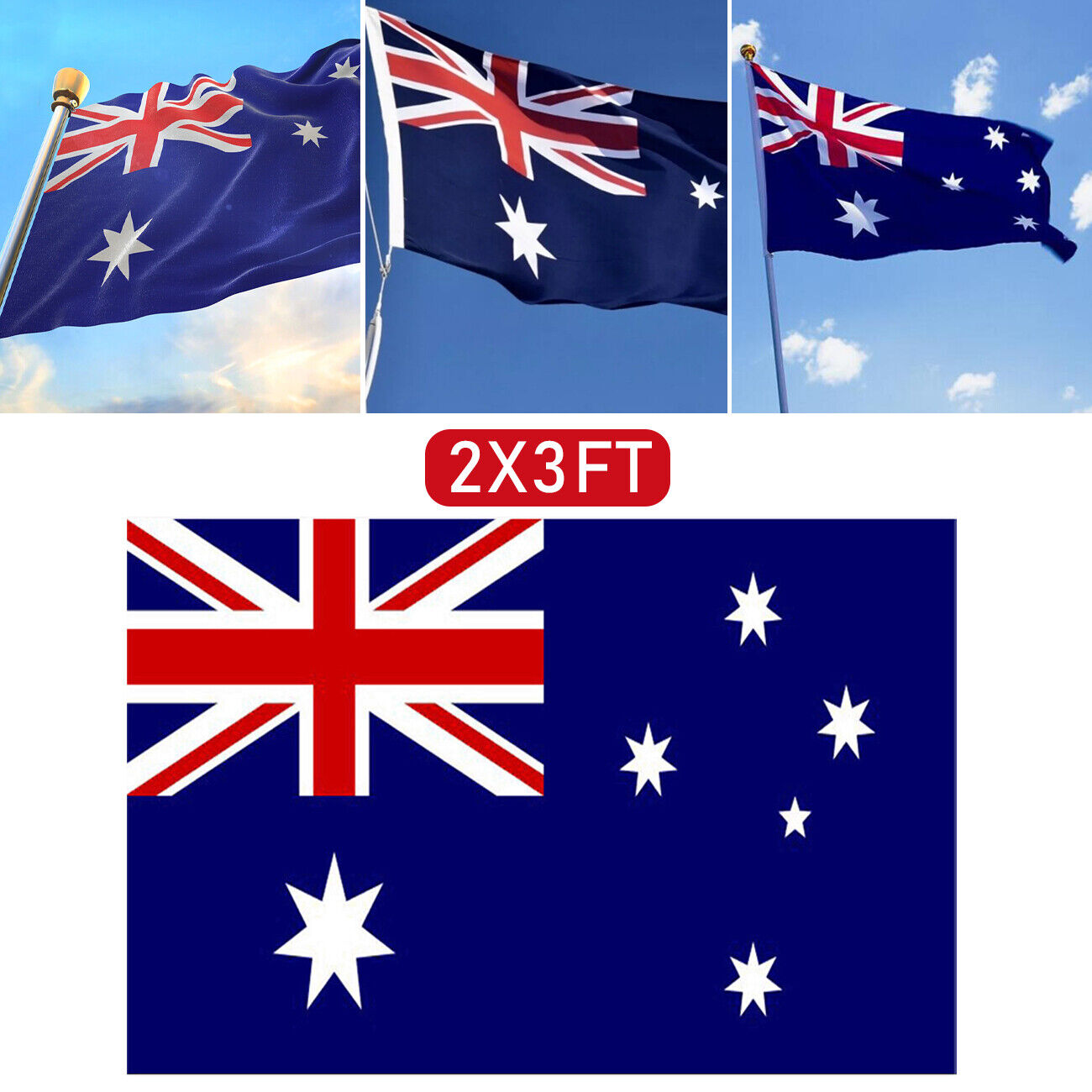 2 Pack Australian Aussie Flag Australia Day Oz AU 2x3ft 60x90cm Polyester - Image 4