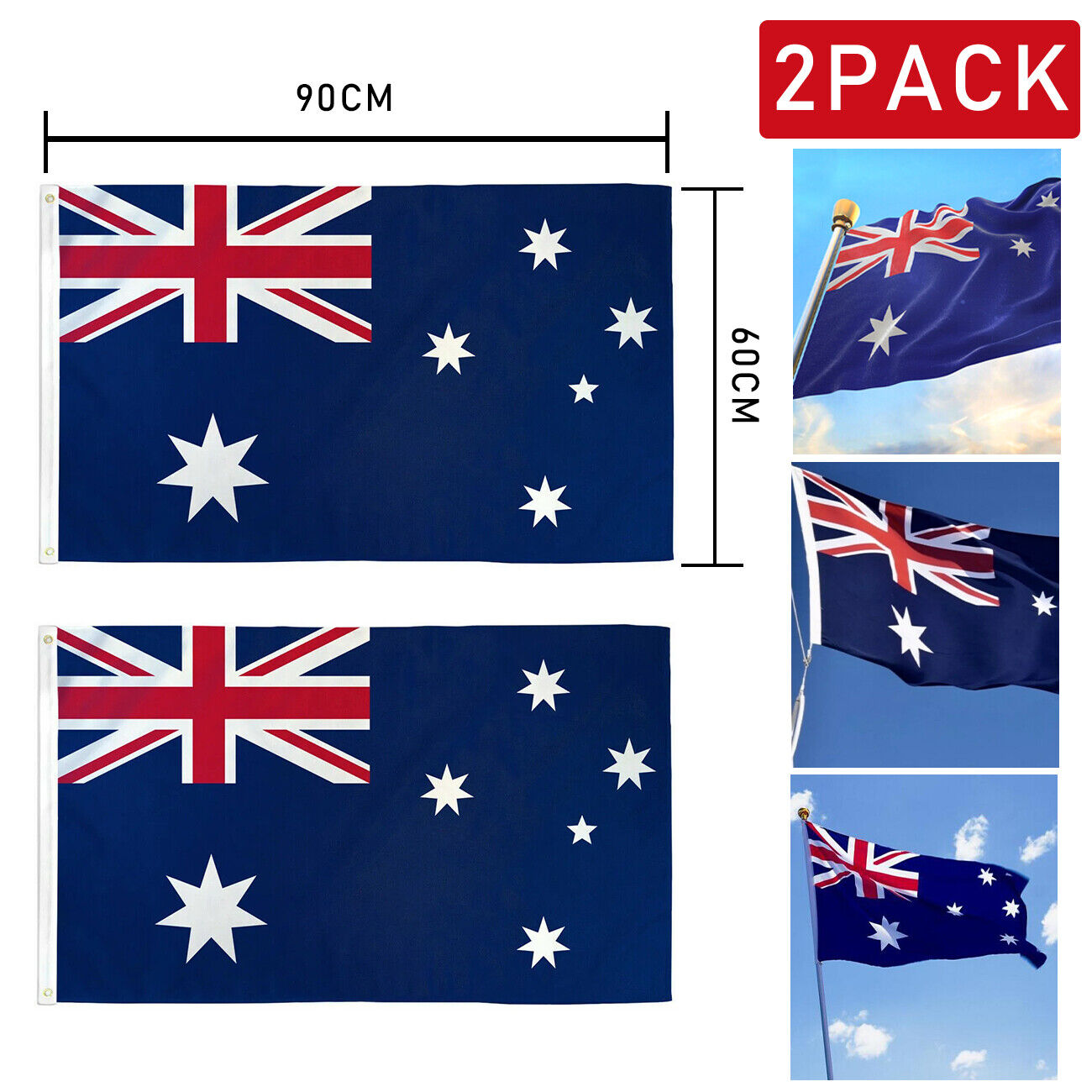 2 Pack Australian Aussie Flag Australia Day Oz AU 2x3ft 60x90cm Polyester - Image 6