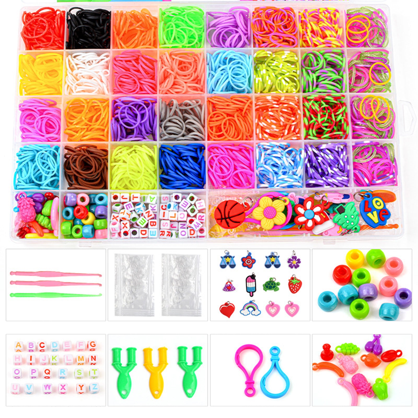 40Grids Rainbow Loom Bands Rubber Bracelet Making Kit S Clips Beads DIY Toys - Image 3