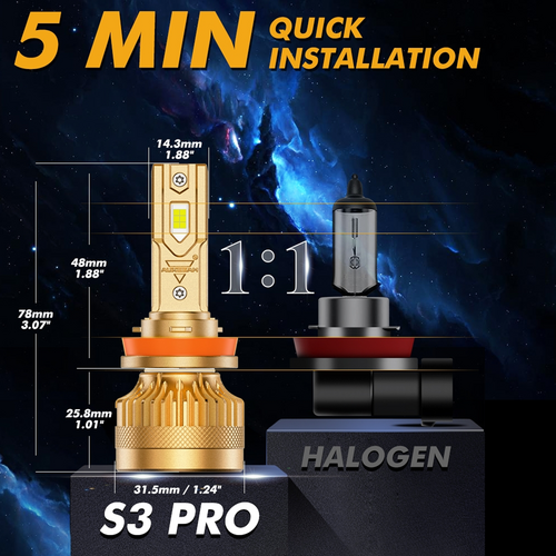 S3 PRO Series H11 Dual Copper Pipe 12V Matching Decoder 120W Gold Aluminum Components AUXBEAM - Image 8