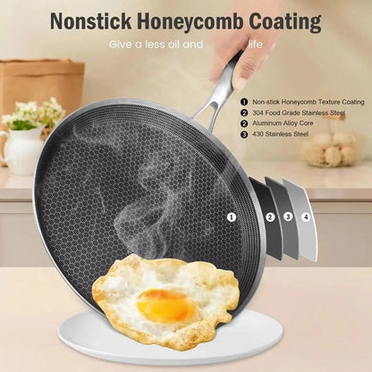 28cm Stainless Steel Crepe Pan Non-Stick Pan Honeycomb Coating Frying Pan Pizza6299 - Image 2