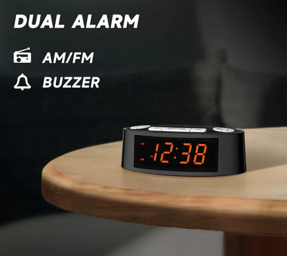 AM/FM Alarm Clock Radio with Dual Alarm, Sleep Timer & Snooze Functions, Orange LED Display, 4-Level Dimming Option - Image 2