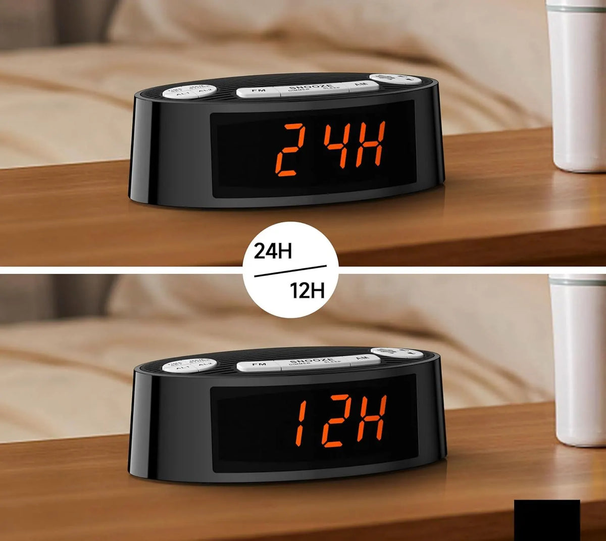 AM/FM Alarm Clock Radio with Dual Alarm, Sleep Timer & Snooze Functions, Orange LED Display, 4-Level Dimming Option - Image 3