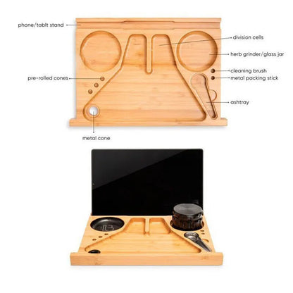 Wooden Storage Chest With Movable Tray Wood Lockable Stash Box Rolling Tray Gift - Image 3
